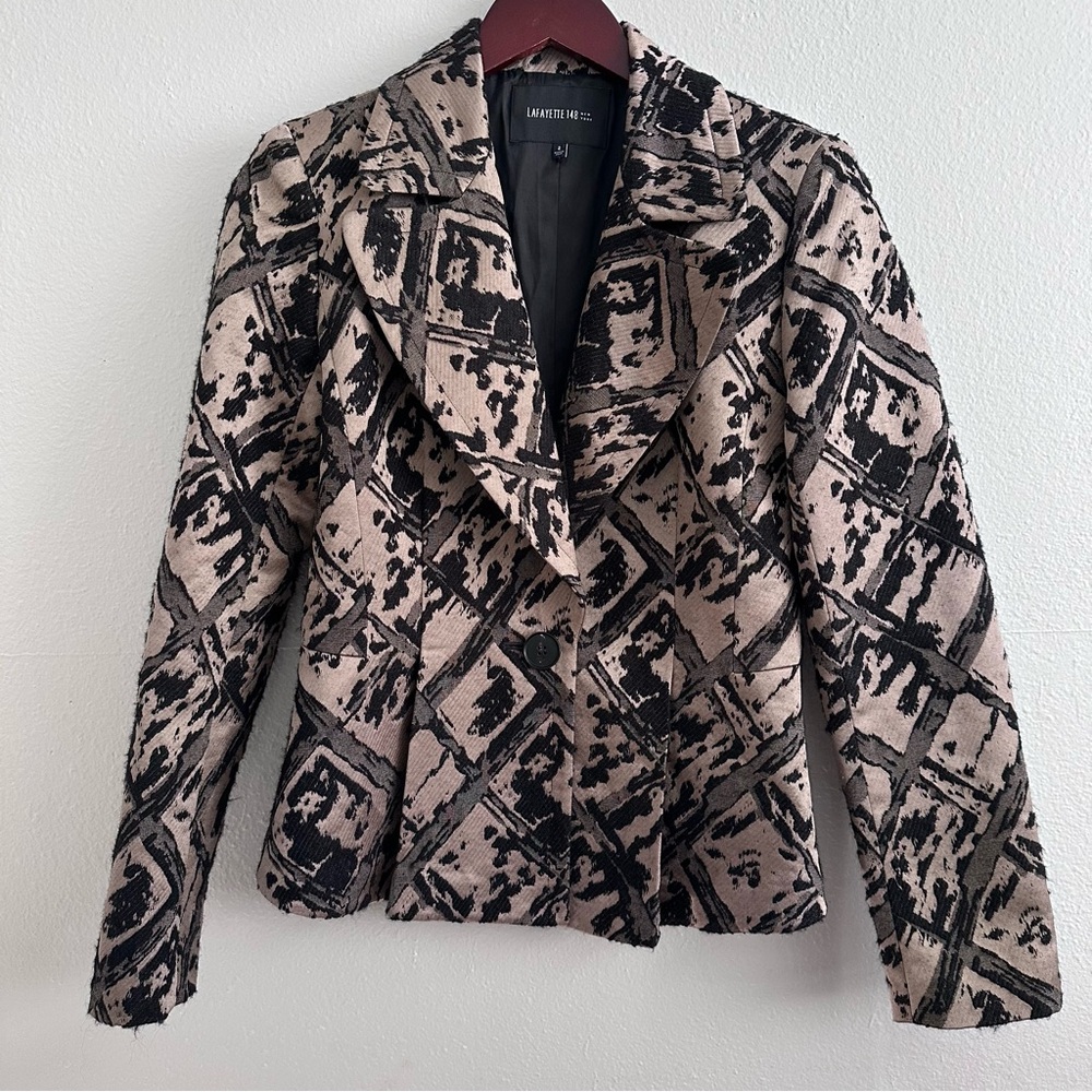 Lafayette 148 Brown & Black Mohair Blend Flocking Type Single Button Blazer sz 2